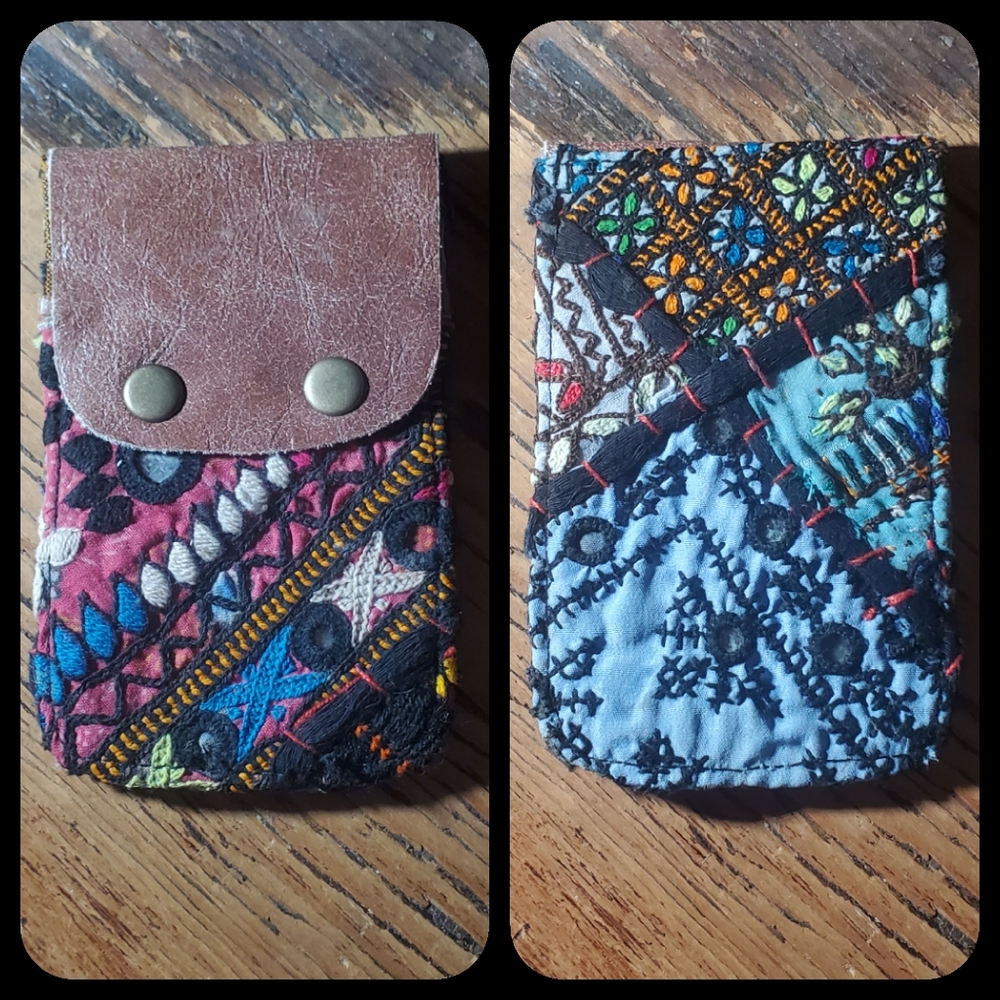 🌋👽 Free People Boho Embroidered Repurposed vtg banjara hippie Wallet card case
